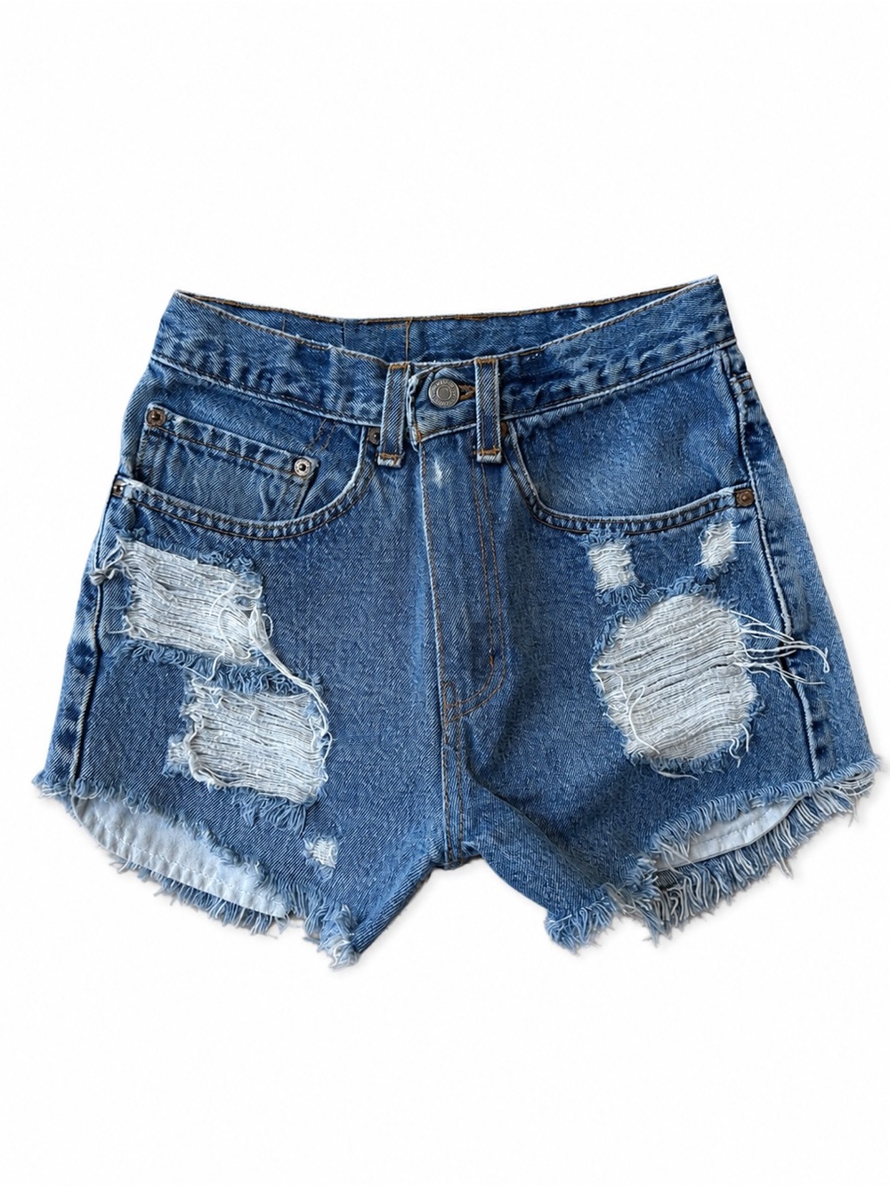 Levi's Distressed High-Rise Denim Shorts - Blue